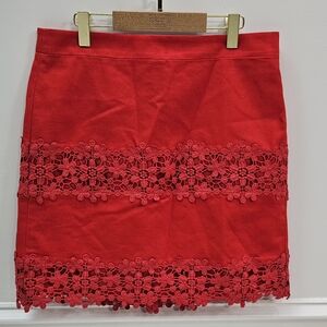 J. Crew Red Embellished Mini Pencil Skirt